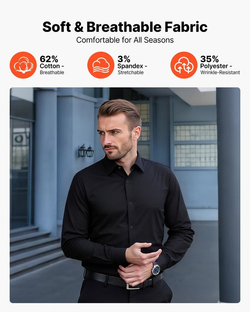 Men's Button Up Shirt, Mens Long Sleeve Wrinkle-free Button Down Dress
