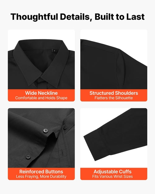Men's Button Up Shirt, Mens Long Sleeve Wrinkle-free Button Down Dress