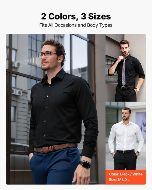 Men's Button Up Shirt, Mens Long Sleeve Wrinkle-free Button Down Dress