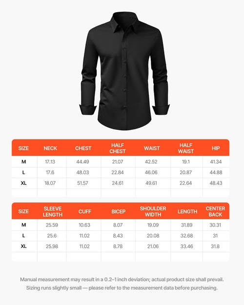 Men's Button Up Shirt, Mens Long Sleeve Wrinkle-free Button Down Dress